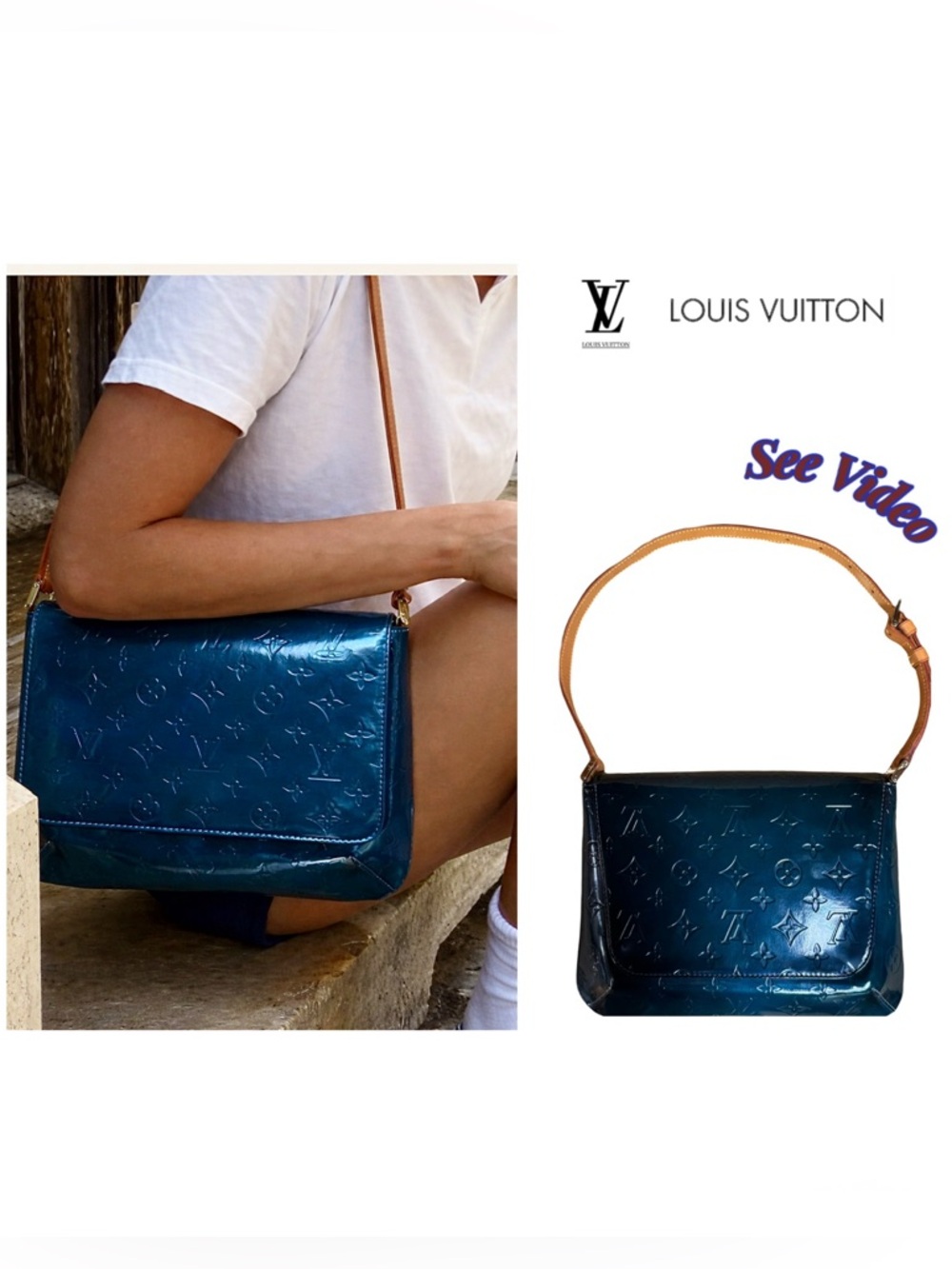 🐲 Louis Vuitton LV Thompson St Vernis Patent Leather Messenger Vert Bronze w/COA